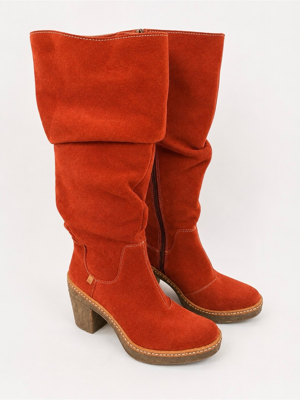 El Naturalista Caldera Red Suede Slouch Boots EU 37 / US 7 | 70s Block Heel - Picture 2 of 10